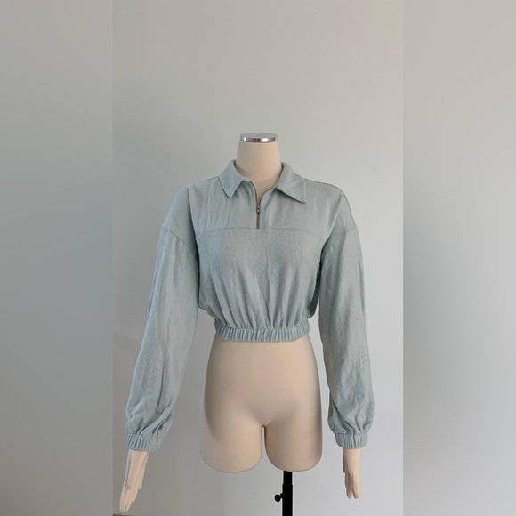 Sky Blue Quarter Zip Collared Fleece Pullover - Picture 5 of 10